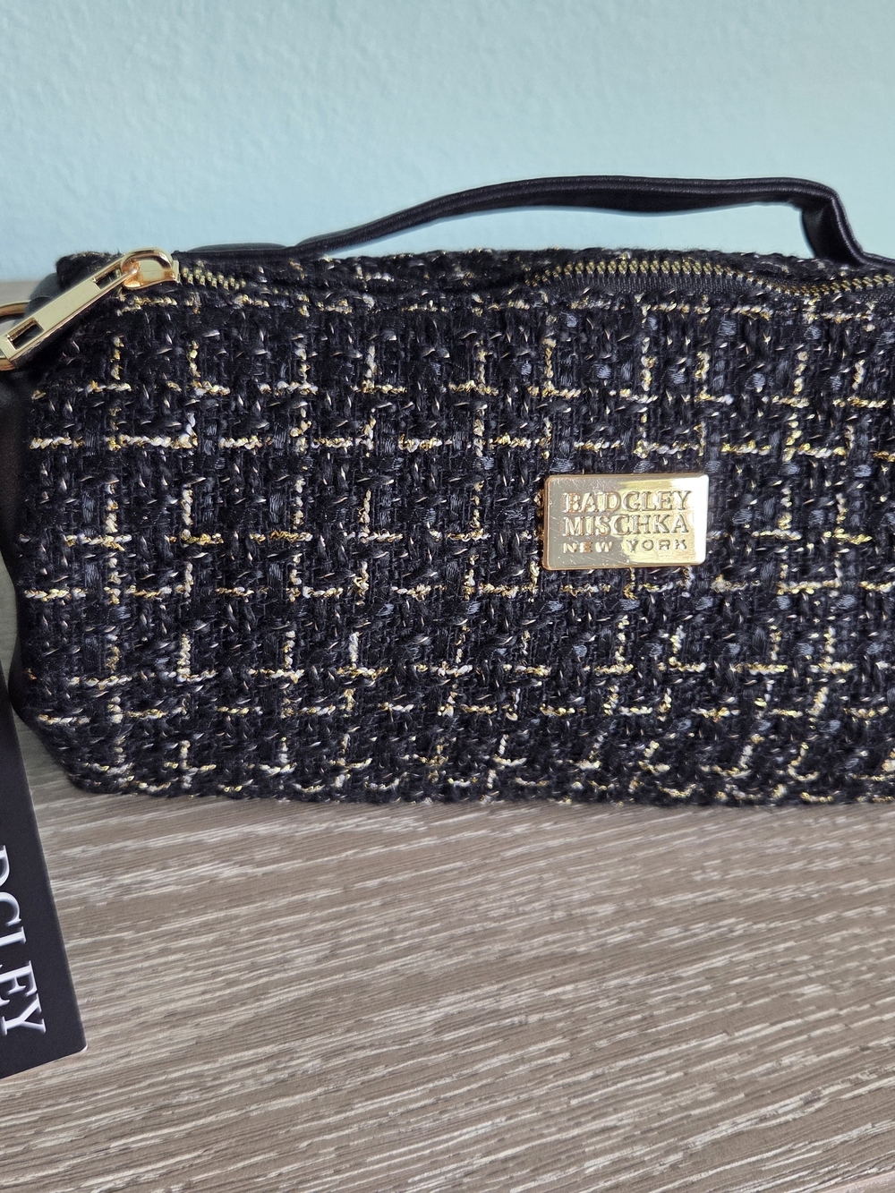 Badgley Mischka Black and Gold Tweed Bag